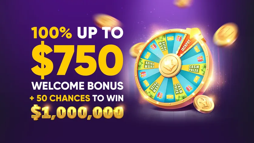 Kingmaker Casino Canada welcome bonus 100 percent up to 750 CAD plus 50 chances to win 1 million